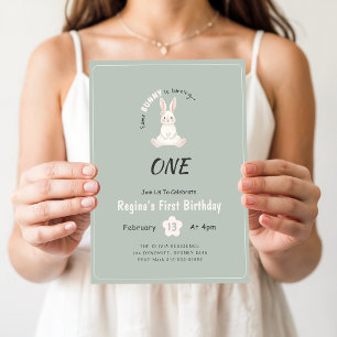 Some Bunny Is Turning One Cute Rabbit 1st Birthday Invitation