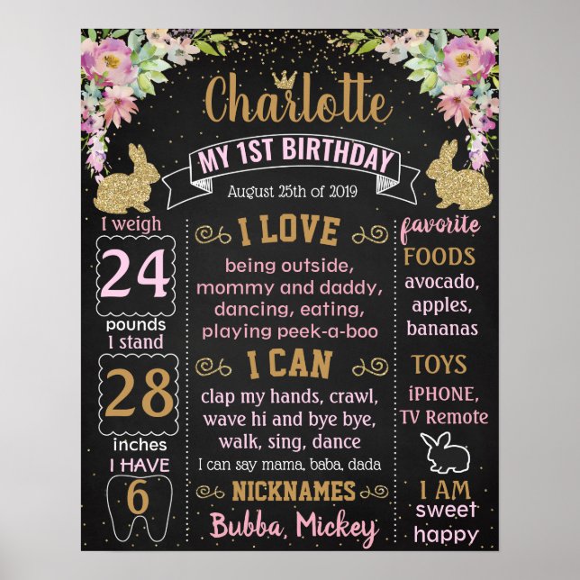 Some Bunny is turning one First Birthday Poster (Front)