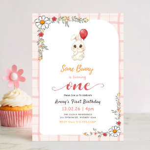 Some Bunny is Turning One Floral 1st Birthday Invitation