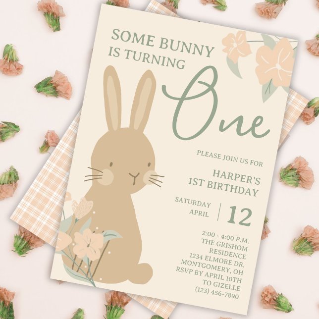 Some Bunny is Turning One Girl's 1st Birthday Invitation (Creator Uploaded)