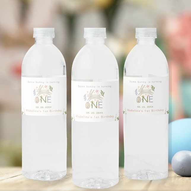 Some Bunny Is Turning One Girl's 1st Birthday Water Bottle Label (Creator Uploaded)