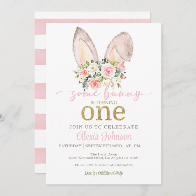 Some Bunny is Turning ONE Invitation - Bunny Ears (Front/Back)