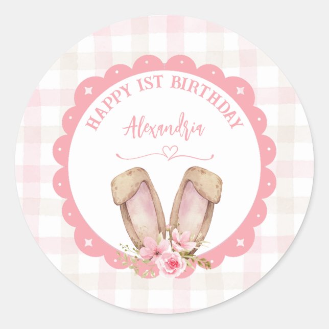 Some Bunny Is Turning One Pink Girl Classic Round Sticker (Front)