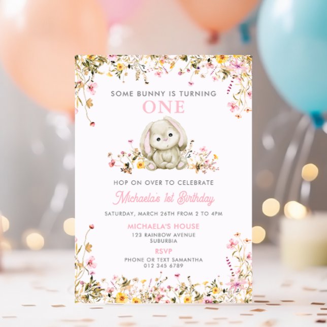 Some Bunny Is Turning One Pink Girl's 1st Birthday Invitation (Creator Uploaded)