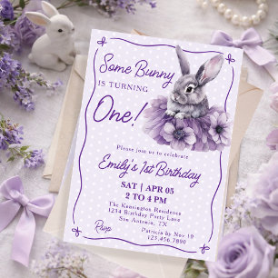 Some Bunny Is Turning One Purple Girl 1st Birthday Invitation
