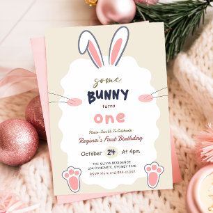 Some Bunny is Turning One Rabbit 1st Birthday Invitation