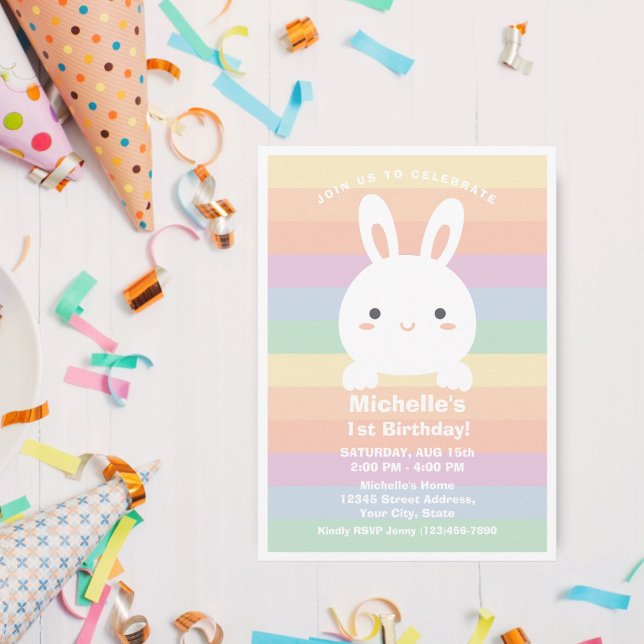 Some Bunny is Turning One Rainbow Birthday Party Invitation (Creator Uploaded)