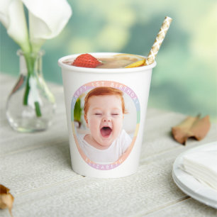 Some Bunny is Turning One Rainbow Birthday Photo Paper Cups