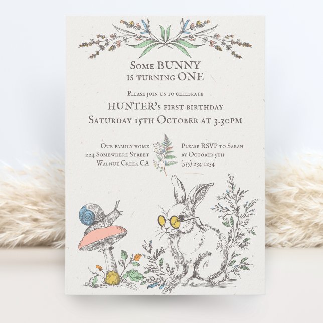 Some BUNNY is turning ONE rustic woodland Invitation (Creator Uploaded)