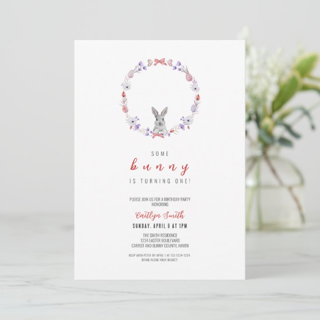 Some Bunny Is Turning One, Spring Birthday Invitation (Standing Front)
