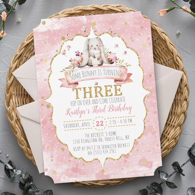 Some Bunny is Turning Three 3rd Birthday Invitation (Creator Uploaded)