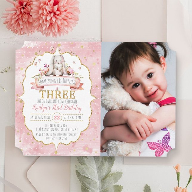 Some Bunny is Turning Three 3rd Birthday Invitation (Creator Uploaded)