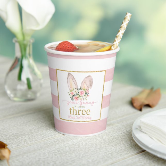 Some Bunny is Turning THREE (Bunny Ears) CUSTOM Paper Cups (Insitu)