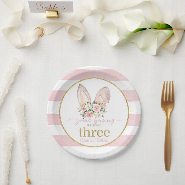 Some Bunny is turning THREE (Bunny Ears) CUSTOM  Paper Plate (Wedding)