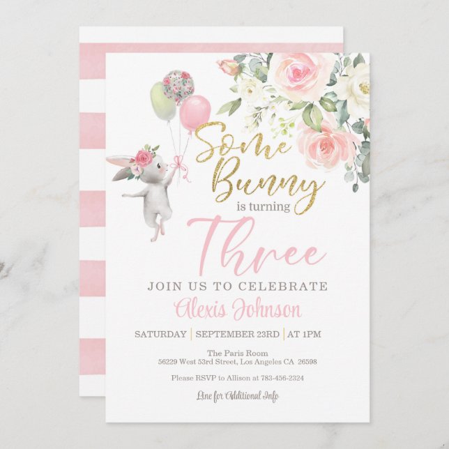 Some Bunny is Turning THREE Invitation (Front/Back)