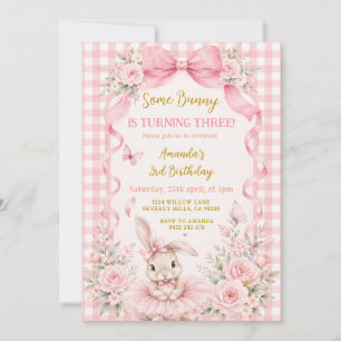 Some Bunny Is Turning Three Pink Girl 3rd Birthday Invitation