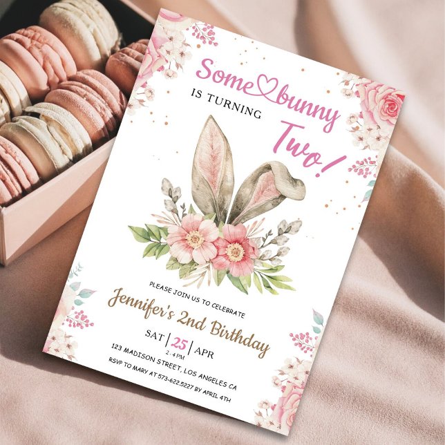 Some Bunny is Turning TWO! 2nd Birthday Girl Pink  Invitation (Creator Uploaded)