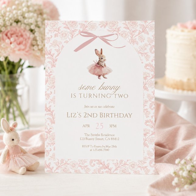 Some Bunny Is Turning Two Pink Tutu Birthday Invitation (Creator Uploaded)