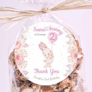 Some Bunny is TWO! Girl Pink 2nd Birthday Classic Round Sticker