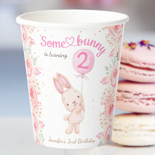 Some Bunny is TWO! Girl Pink 2nd Birthday Paper Cups