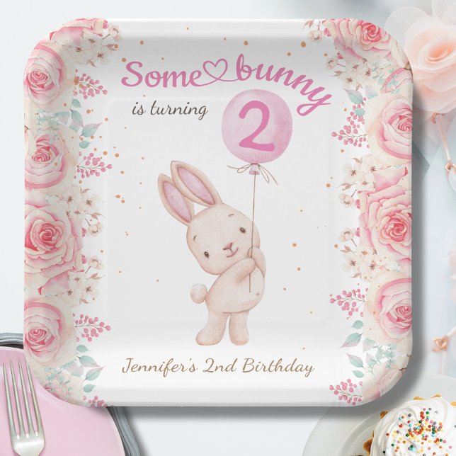 Some Bunny is TWO! Girl Pink 2nd Birthday  Paper Plate (Creator Uploaded)