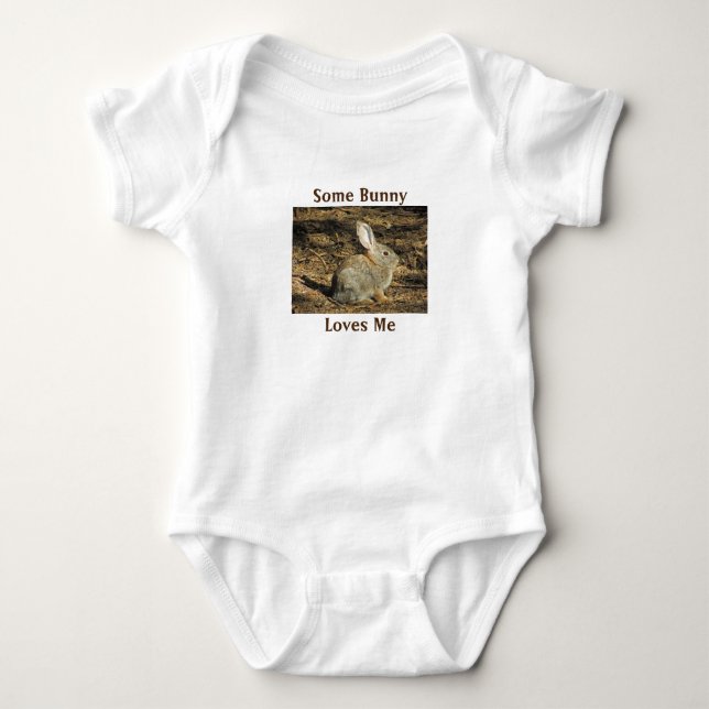 Some Bunny Loves Me Adorable Brown Rabbit Photo Baby Bodysuit (Front)