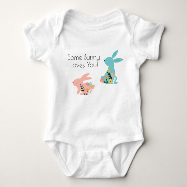 Some Bunny Loves You Bunny Pink Blue Baby Bodysuit (Front)