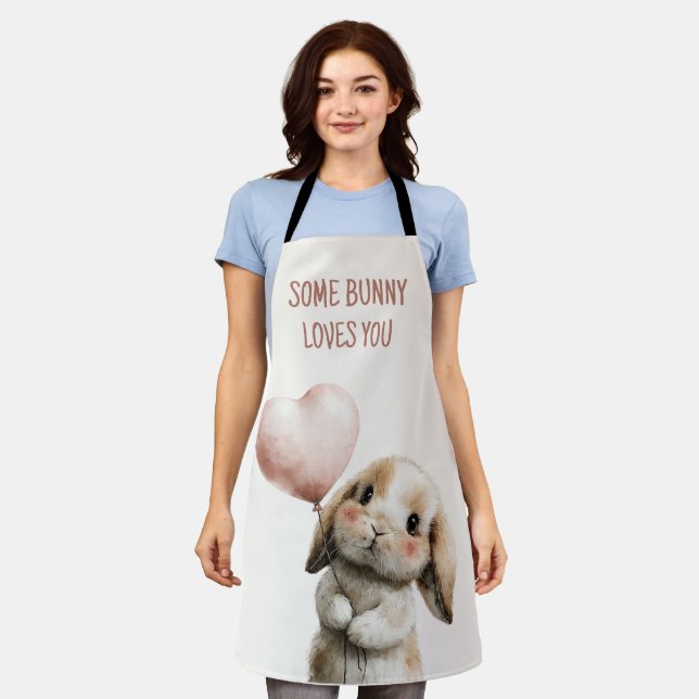 Some Bunny Loves You with Heart Balloon Apron (Worn)