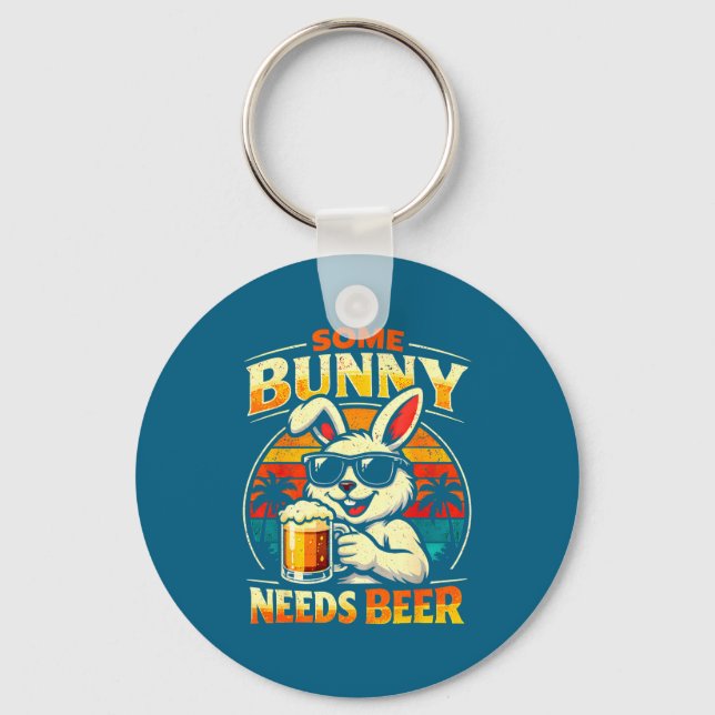 Some bunny needs beer funny easter bunny humour key ring (Front)