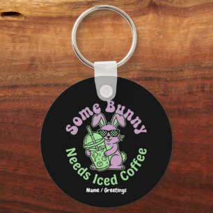 Some Bunny Needs Iced Coffee Retro Spring Easter Key Ring