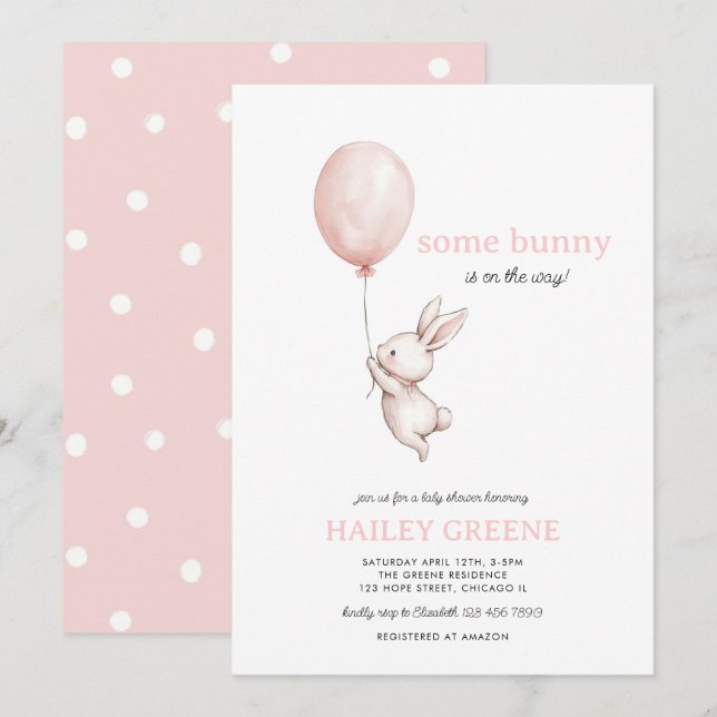 Some Bunny On the Way Pink Spring Girl Baby Shower Invitation (Front/Back)