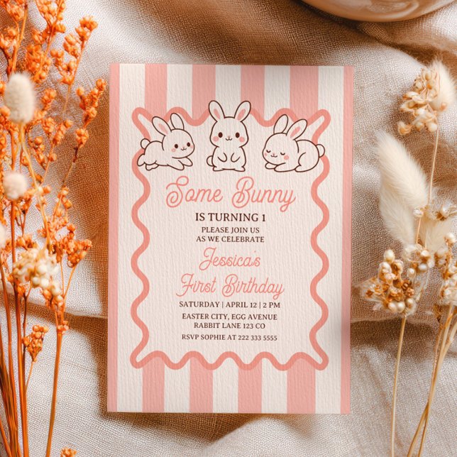 Some Bunny Pastel Pink Easter Girl 1st Birthday Invitation (Creator Uploaded)