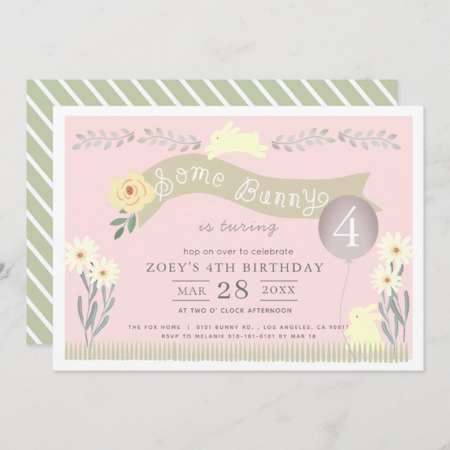 Some Bunny Pastel Pink Girl Birthday Invitation (Front/Back)
