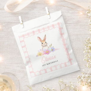 Some Bunny Pastel Spring Pink Gingham 1st Birthday Favour Bags