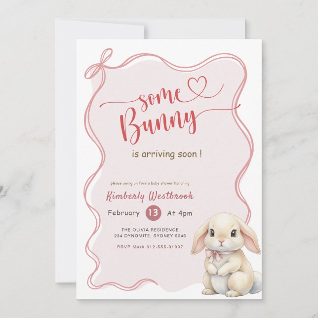 Some Bunny Pink Bow Baby Shower Invitation (Front)