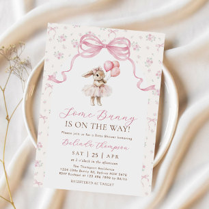 Some Bunny Pink Bow Floral Baby Shower Invitation