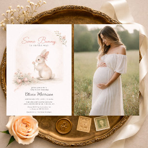 Some Bunny Pink Bow Photo Spring Baby Shower Invitation