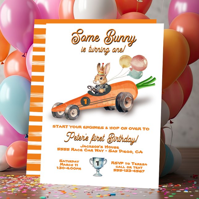 Some Bunny Race Car Easter Spring Birthday  Invitation (Creator Uploaded)
