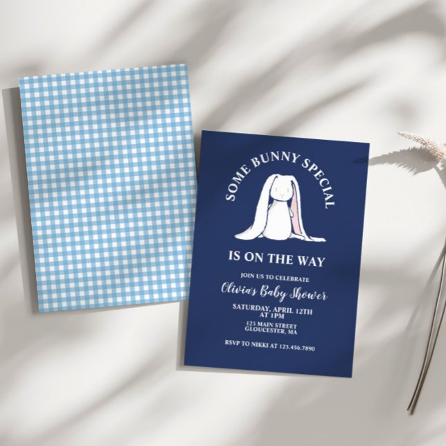 Some Bunny Special blue gingham Baby Shower  Invitation (Creator Uploaded)
