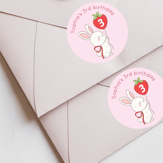 Some Bunny Strawberry Balloon Birthday Classic Round Sticker (Creator Uploaded)