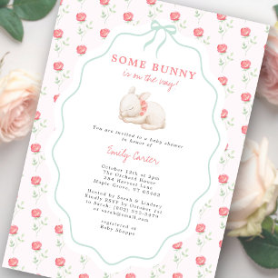 Some Bunny Watercolor Vintage Rose Pink Invitation