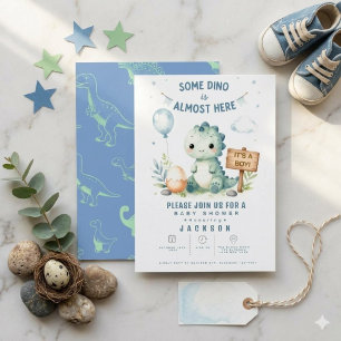 Some Dino Is Almost Here baby Boy Invitation