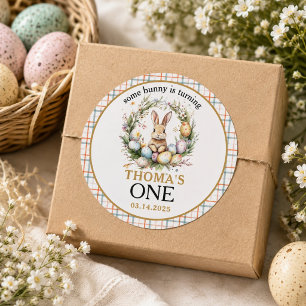Some easter Bunny Is Turning one 1st birthday Classic Round Sticker