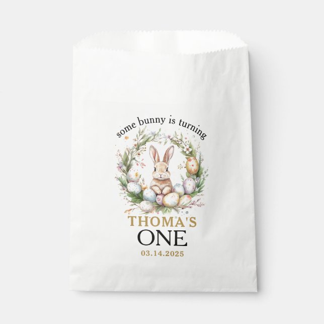 Some easter Bunny Is Turning one 1st birthday Favour Bags (Front)