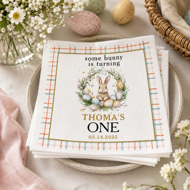 Some easter Bunny Is Turning one 1st birthday Napkin (Some easter Bunny Is Turning one 1st birthday Napkins)