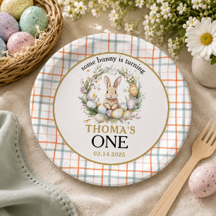 Some easter Bunny Is Turning one 1st birthday Paper Plate