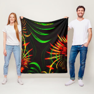 Some grass leaves, fire colours in 'flower petals' fleece blanket