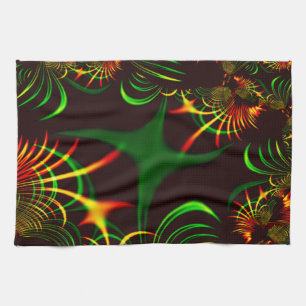 Some green grass and yellow fire-coloured curves tea towel