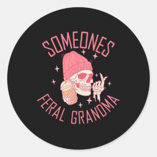 Somebody's Feral Grandma Halloween Skeleton Classic Round Sticker