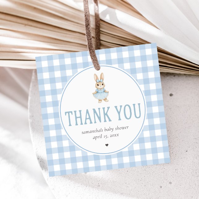Somebunny Baby Shower Favour Tags (Gingham Little Bunny Baby Shower Favor Tags)